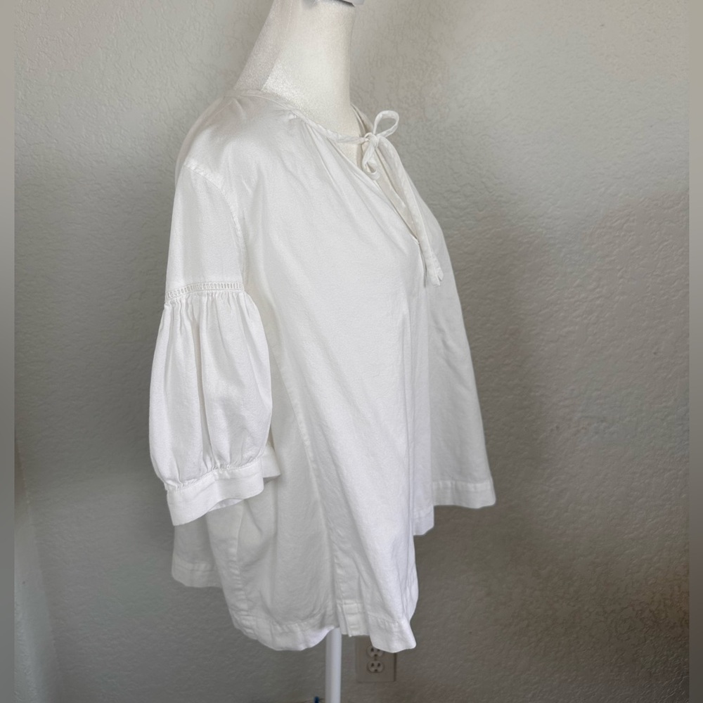 Madewell White Puff Sleeve blouse Top 100% cotton size large - Picture 7 of 10